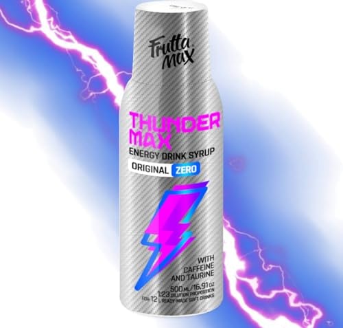Sirop FruttaMax Boisson Énergisante – Sirop pétillant caféiné – SANS sucre | Compatible avec machine à soda, idéal pour un mode de vie actif 500 ml – ThunderMax ZERO