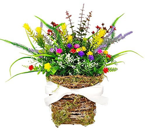 Artificial Buttercup Front Door Basket Wreath Door Hanger Basket Wreath Flower Ornaments for Wall/Front Door Home Decor