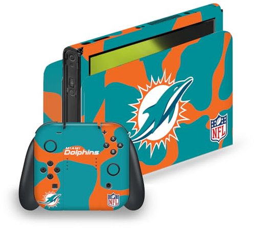 Head Case Designs Offizielle NFL Kuh Miami Dolphins Vinyl Haut Gaming Aufkleber Abziehbild Abdeckung kompatibel mit Nintendo Switch OLED Bundle