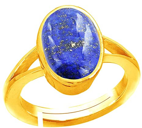 KUSHMIWAL GEMS 12,25 Ratti / 11,00 Karat Lapislazuli-Ring, natürlicher Lapiz-Ring, vergoldet, original, Labor-zertifiziert, blauer Lapislazuli-Stein, verstellbare Ringgröße 16-24, für Damen und