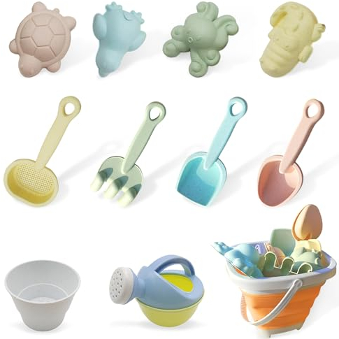 Lunriwis Sand Beach Toys for Kids, 11PCS Sandpit Toys with Collapsible Bucket and Spade, Beach Sand Toys Outdoor Play Sand Toy Set, Summer Outdoor Beach Toddlers Kids Boys Girls Games