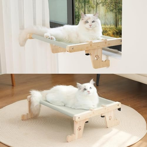 2 in 1 Holz Katzen Hängematte und Katzenbett, für Nachttisch, Stuhlrücken, Schublade Sitzstange für Katze, Katzenhängematte heizung Fensterplätze, Langlebig und Stabil Hängematte Katze