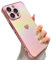 ZTOFERA Compatible with iPhone 15 Pro Max (6.7) Case for Girls Women, Luxury Fluorescent Iridescent Matte Silicone Case with Cute Love Heart Pattern Plated Rim Shockproof Cover, Iridescent Pink