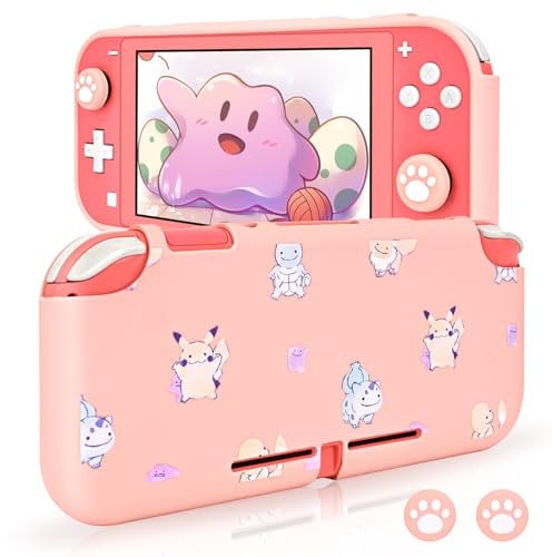 DLseego Coque Compatible avec Switch Lite, Housse de Protection pour Switch Lite et Souple Coque Switch Lite Anti-Scratch Absorption des Chocs avec 2 Capuchon pour Poignée de Pouce en Silicone,Rose