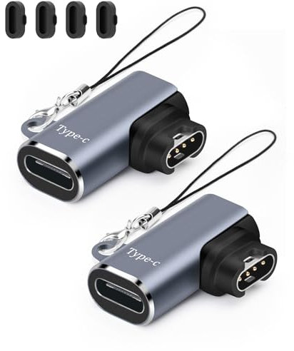 Adaptador de Carga para Reloj, Puerto de Carga Adaptador USB C Hembra a Macho AIYEEN Compatible con Garmin Fenix 7/7S/7X/6/6X/6S, etc., Cargador de Reloj en ángulo Recto Tipo C (ángulo Recto)