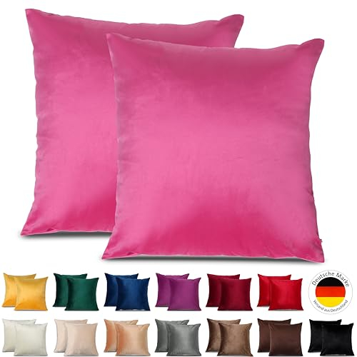 Emilie-Textil 2er Set SAMT Kissenbezug, Decorative Kissenhülle, Sofakissenbezug mit Verstecktem Reißverschluss, 14, Größen 40X40 / 45X45 / 50X50cm (2, Pink, 50X50)