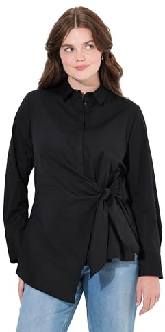 Ulla Popken Damen, Drapiert, Hemdkragen, Langarm, Biobaumwolle Bluse
