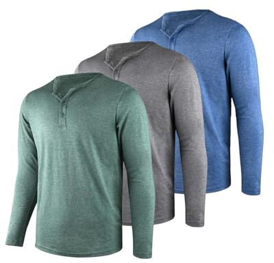 Liloak Men's Henley T Shirt Pack Long Sleeve Grandad Shirts | Multi-Colour Pack And 3-Button Placket Make Weekly Rotation Easy For Layering, Travel, Weekends And Everyday Wear