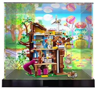 HCAEIOFJ Lego Friends 41703 Vitrine en acrylique transparent pour maison d'arbre d'amitié Boîte de présentation à jouets (vitrine uniquement) (base boutique + fond)