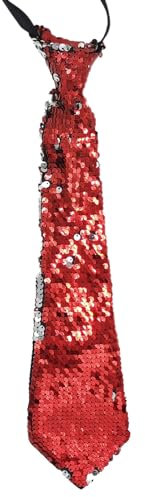 Zgehnao Unisex-Krawatte, wendbar, Pailletten, Krawatte, Bühnenshow, Halloween, Partys, mit Reißverschluss, vorgebundene Krawatte, modische Krawatte, rot, Length: about 145cm