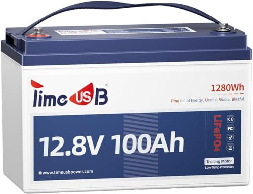 Timeusb Batterie LiFePO4 12V 100Ah TM Batterie Lithium Bateau avec Protection Basse Température, BMS 100A et 15000+ Cycles Profonds pour Moteur de Bateau Électrique Marine Yacht Solaire Camping-Car
