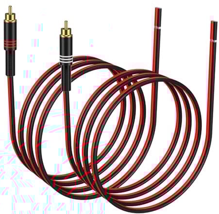 J&D Adaptador RCA a Cable de Altavoz, 2 Piezas 20AWG 2 m, Conector RCA Macho a Cable Desnudo para Reparar Cables de Altavoces, Compatible con Amplificadores, Receptores AV