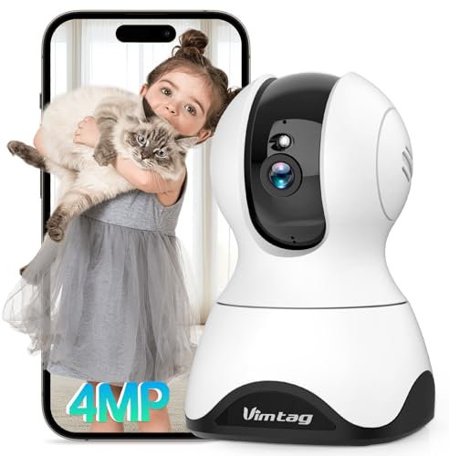 VIM TAG 3K Überwachungskamera Innen, 360° Haustierkamera mit app,Babyphone mit Kamera,WLAN Kamera(2-Wege-Audio,Bewegungserkennung,Auto Tracking,IR-Nachtsicht) Videoüberwachung,SD &Cloud,Alexa