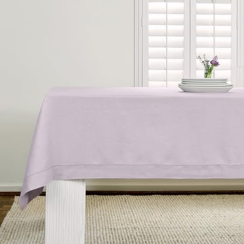 Solino Home Mantel de lino lila de 60 x 132 pulgadas, mantel de lino 100 % puro con vainica para mesas rectangulares, mantel lavable a máquina para otoño, Acción de Gracias, Navidad