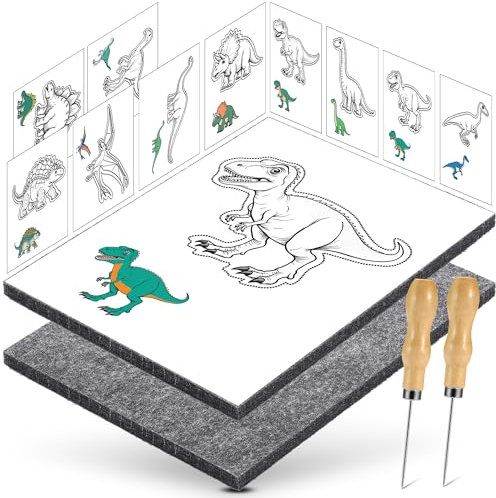 DazSpirit Set Di Punteruolo Per Bambini Dai 4 Anni In Su, Kit Completo Di Aghi Con 2 Feltri, 2 Aghi e 10 Immagini Da Ricamo, Sicuro Per Bambini, Kit Artistico Per I Più Piccoli (Dinosauro)