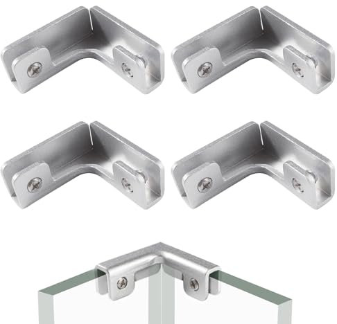 Lyeteung 4 Pezzi 8mm Morsetto in Vetro, Lega di Alluminio Vetro Clip, Supporti per Vetro Regolabili, Clip di Fissaggio in Vetro, Morsetti per Vetro, per Vetri Spessi 3-7 mm, Forma di L
