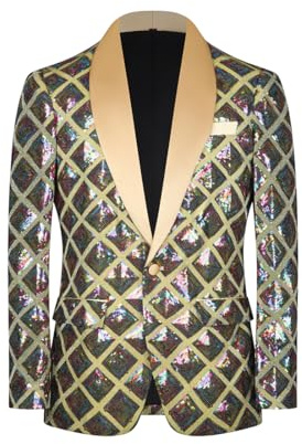 CARFFIV Men Sequin Shiny Stereoscopic Pattern Prom Suit Jacket One Button and Blazers Tuxedo for Wedding Banquet