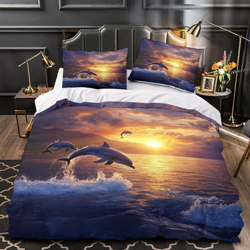 Sonnenuntergang auf Maui 3D Wale und Dolphine Druck Bettwäsche Für Kinder Teenager Bettbezug Set 3-teilig Bettwäsche Set Mit Kissenbezug Microfaser Super King（260x220cm）