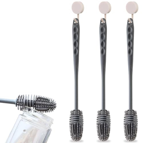 FENQURO Lot de 3 goupilles en Silicone, goupillon biberon, Longue poignée, Brosse à Bouteille en Silicone, Brosse à Vaisselle Douce, Brosse de Nettoyage pour Bouteilles, Tasses en Verre