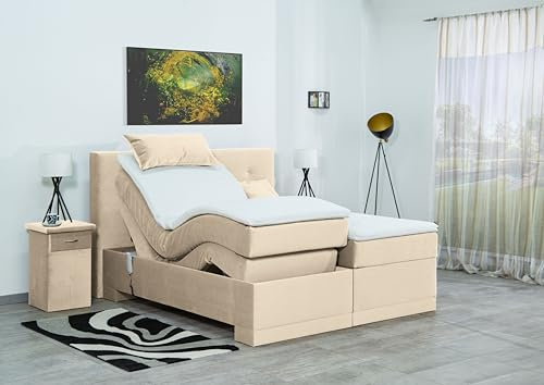 Boxspringbett Lapi 240x220, VS-Creme, 7-Zohnen Taschenfederkernmatratze, Ergoflex - Inklusive Aufbau - Deutscher Hersteller