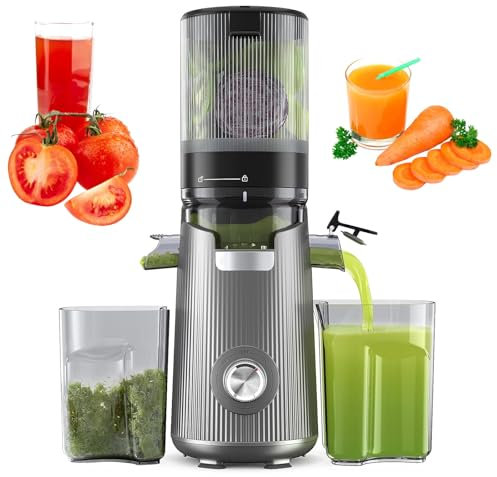 Juicer Machines, Slow Masticating Juicer, Automatic Cold Press Juicer Machines with 5.3 Wider and Larger Feeding Chute (Capacity 1.8L), Vegetable Masticating Juicer Easy to Clean Juicers with 2 Cups