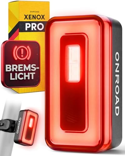 LED Fahrrad Rücklicht XENOX mit Bremslicht & Notbremsfunktion - Rücklicht Fahrrad 650m Sichtweite und 270° Seiten-Sichtbarkeit für Kreuzungen, USB-C Akku hinten, werkzeugfreie Montage