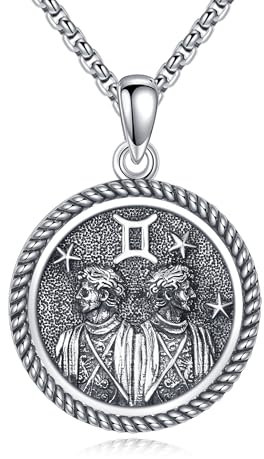 URONE Gemini Kette 925 Sterling Silber Gemini Anhänger und Kette Sternzeichen Halskette Sternzeichen Schmuck Geburtstags Geschenke für Damen Herren