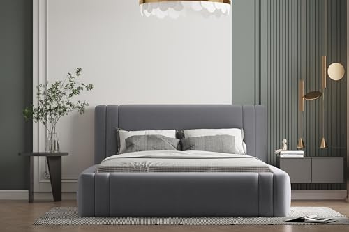 A&J MöbelLand Polsterbett 180x200 mit Bettkasten und Lattenrost – ROLF, Bett mit Matratze und Stauraum in Dunkelgrau