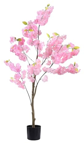 Artificial Cherry Blossom Tree Decor: 4FT Tall Handmade Lifelike Pink Faux Cherry Blossom Tree - Realistic Silk Fake Flower Sakura Tree for Party Wedding Christmas Indoor Outdoor Home Decor