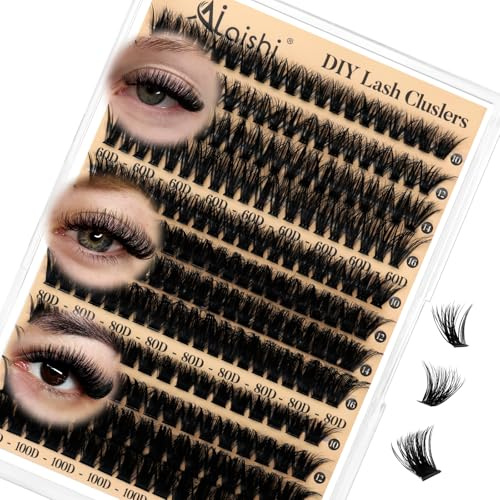 AILAISHI Pestañas Postizas en Racimos 224 Piezas 9-16mm, Volumen Máximo Mezcla 60D+80D+100D, Rizado Fluffy Curl D – Extensiones de Pestañas Profesionales para Volumen y Largura Naturales