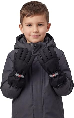 Kabooki LEGO Kinder Fingerhandschuhe | Warme Winterhandschuhe für Jungen und Mädchen | Skihandschuhe mit Klettverschluss und Reflektor