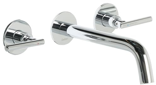 Robinet Mitigeur pour Lavabo Mural en Laiton Double Levier à 3 Trous Argenté Ishinca