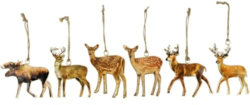 6St. Waldtiere Zierhänger REH Hirsch - aus Metall - Fensterdeko Christbaumschmuck 8 cm hoch, Deko Weihnachten Weihnachtsdeko - beidseitig Bedruckt
