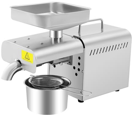 Prensa de aceite eléctrica automática, máquina de prensa de aceite de acero inoxidable 600W extractor de aceite con vaso de aceite y guante para uso doméstico, pequeñas plantas comerciales y