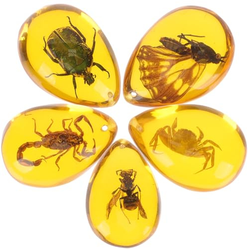 Sosoport 5 Stück Teiliges Bernstein Insekten Schmuckset Natürliche DIY Epoxidharz Anhänger mit Krabbe Schmetterling Biene Einzigartiges Specimen Design für Halsketten und Ohrringe