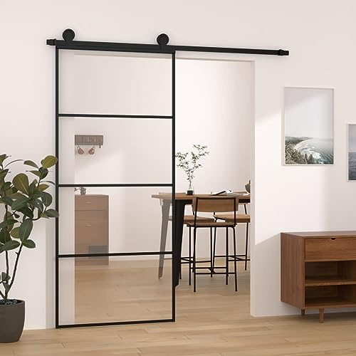 Lofttür Zimmertür,Schiebetür mit Beschlag 90x205 cm Glas & Aluminium,Türen für Büros,Cafés,Badezimmer