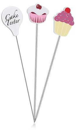 Ginddy Cake Tester,3 PCS Stainless Steel Baking Skewers,Cakes Skewer Tester Practical,Reusable Baking Skewers,Cake Probe for Cupcake,Bread,Muffin,Kitchen Baking Equipment & Tools