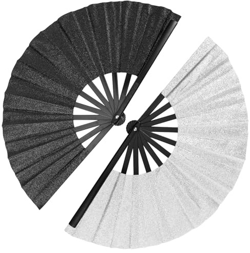 2Pcs Rave Fans - Large Folding Hand Fan, Boots On The Ground Fan, Clacking Fans for Line Dancing, Festival Fans, EDM Party Accessories, Glitter Rave Fan, Portable Handheld Fan, Foldable Dance Fan
