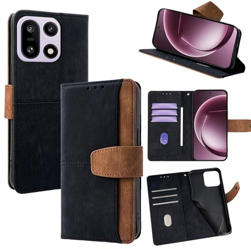 Wigento Klapp Hülle für OnePlus 15, RFID Schutz, Kartenfach, Standfunktion, TPU stoßfest, präzise Aussparungen Handyhülle (Schwarz)