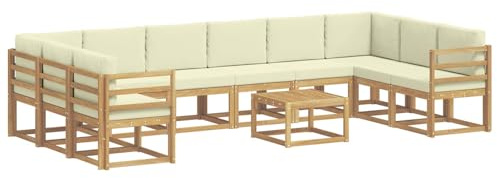 vidaXL Outdoor-Sofagarnitur mit Kissen 11 pcs Weiß und Creme, Akazienholz Sofa, modernes Garten-Sofa, wetterfestes Sitzmöbel, Flexibles Möbelstück für den Hinterhof
