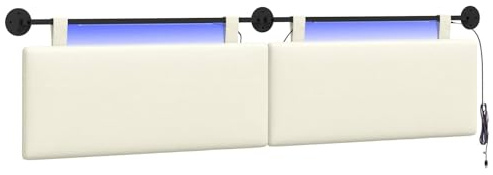 vidaXL Hängendes Kopfteil Mit LED Licht Creme Cordstoff, Moderner rechteckiger Wand-Kopfteil, weich gepolstert, verstellbare Rückenlehne, platzsparender Bett-Zubehör
