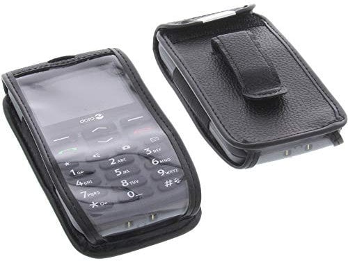 foto-kontor Mobile phone pouch compatible with Doro 1370 with window and belt clip Protective cover black