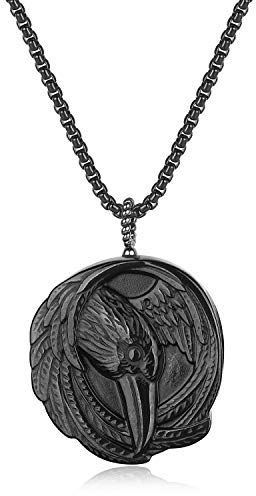 COAI Herren Geschenkideen Glückskette mit Kolkrabe Anhänger aus Obsidian Hugin Munin Anhänger