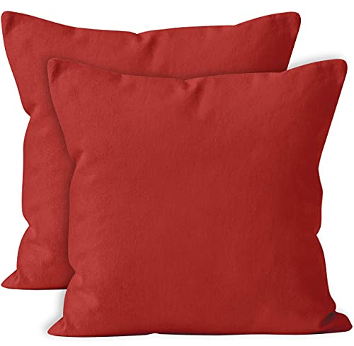 Encasa XO Baumwoll-Kissenbezüge, 2er-Set I 20x20 in (50x50 cm) - Ziegel I kein Einsatz I einfach Kissenbezüge I Maschinenwaschbar | Nur Innen benutzen