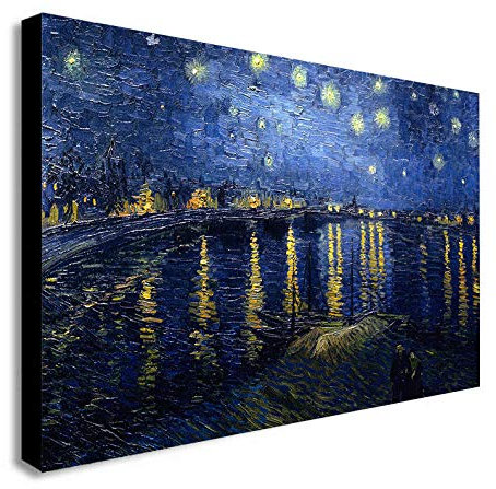 Van Gogh Kunstdruck auf Leinwand, gerahmt, Sternennacht über der Rhone, verschiedene Größen (A0, 119,4 x 83,8 cm)