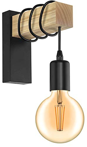 BarcelonaLED Applique murale en bois naturel avec douille suspendue E27 style vintage nordique pour couloir chambre à coucher salon ampoule décorative