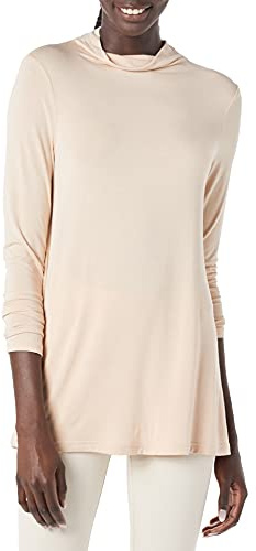 Amazon Essentials Tunique Swing en Jersey à Manches Longues et Col Montant Femme, Beige, XXL