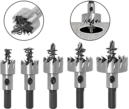 TOPWAY HSS Set di Seghe a Tazza 5 pezzi, 16-30mm Fresa in Acciaio ad Alta Velocità Punte per Trapano Utensile da Taglio Circolare per Acciaio Rame Ferro Plastica Legno PVC 122400