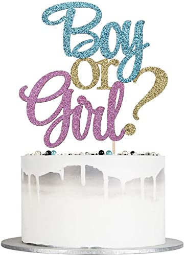 1 Pack Glitter Boy or Girl Cake Topper Blue and Pink Glitter Baby Shower Gender Reveal Party Decorations Supplies