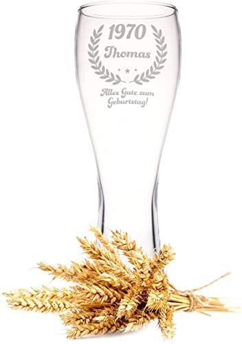 GRAVURZEILE Leonardo - Bicchiere di grano con incisione – Birra di compleanno V2 – regalo per papà ideale come regalo per la festa del papà – 0,5 l – Bicchiere da birra a frumento come regalo di